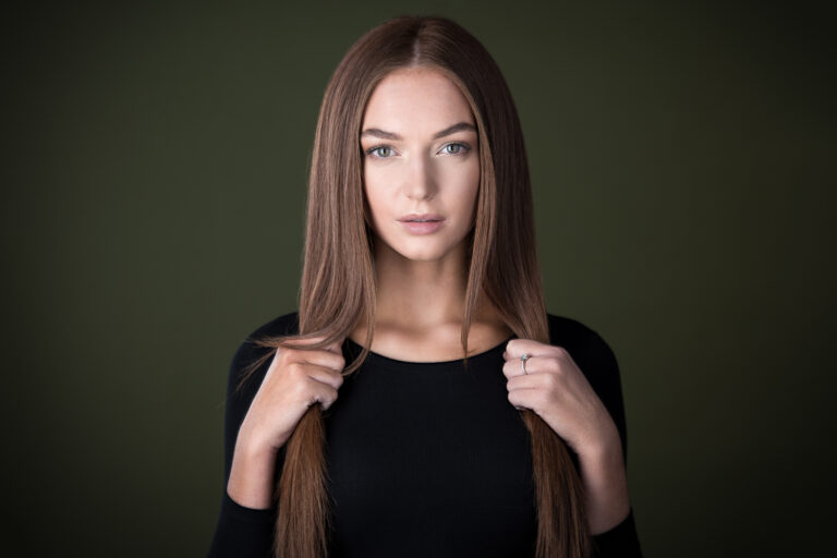 Adelaide Actor headshot on a green background