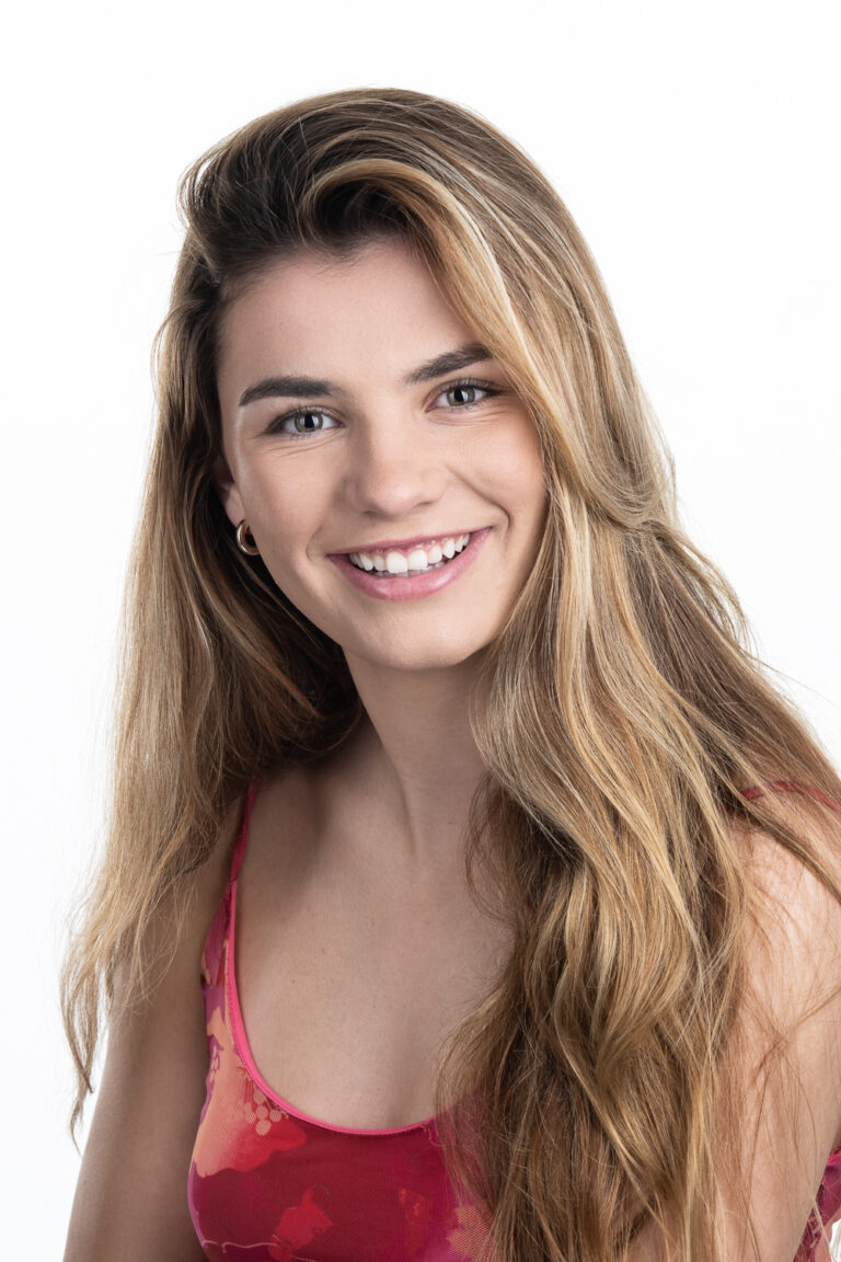 Adelaide Actor Eliana on a white background in a pink top