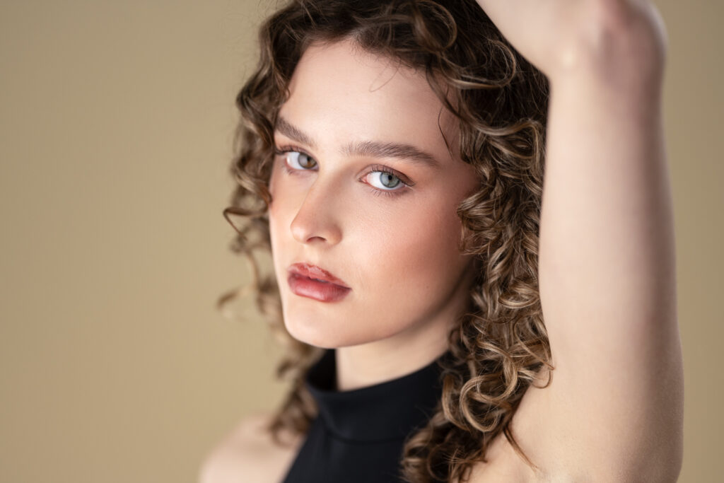 Model on a beige background